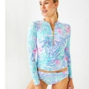 Lilly Pulitzer Vibrant Blue and Pink Long Sleeve Rash Gaurd And Bottom Size 6/ M